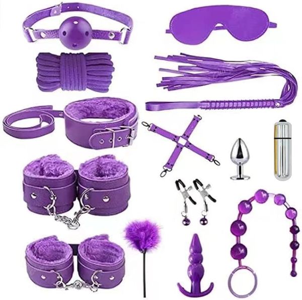 14 PC BDSM Bed Restries para sexo, Kits de retenção de escravidão de couro Brinquedos sexuais excêntricos, banquinho de salto, barra de espalhador de pernas, brinquedos ajustáveis para casais conjunto para iniciantes para iniciantes