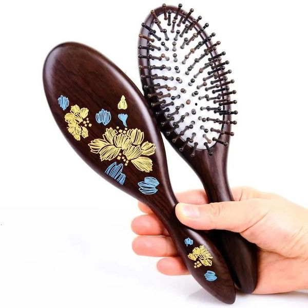 Massagem de almofada de ar de sândalwood massagem de ébano combs cabelos lisos não notados altos elásticos de cabeça de cabine de air saco de cabelos de cabelos 240418