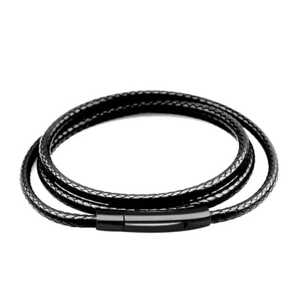 Halsketten 2mm 3mm Herren Womens Schwarz geflochtene Lederkabel Edelstahl Sicheres Verschlussketten Halskette für Anhänger DIY -Schmuck 60 cm 70 cm