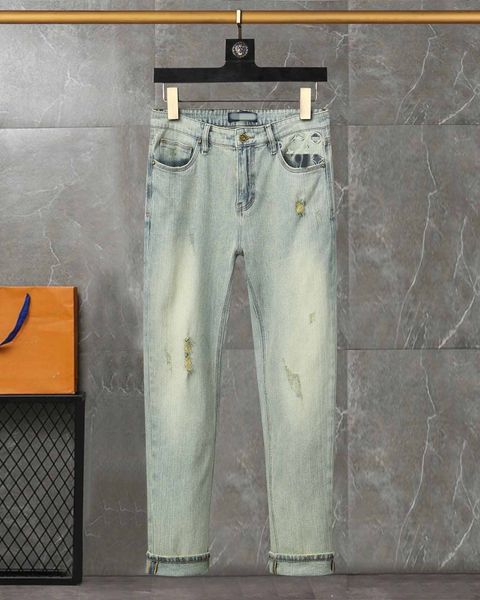 Jeans jeans jeans jeans jeans roupas de luxo roupas de luxo calças de rua masculino masculino de zíper de zíper branco e slim bordados bolsos de bordado