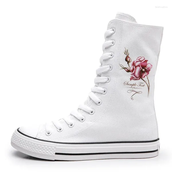 Sapatos casuais meninas tênis no meio da tampa da frente feminina lateral lateral Rose Pattern Canvas Student Board Big Size Interior 5cm