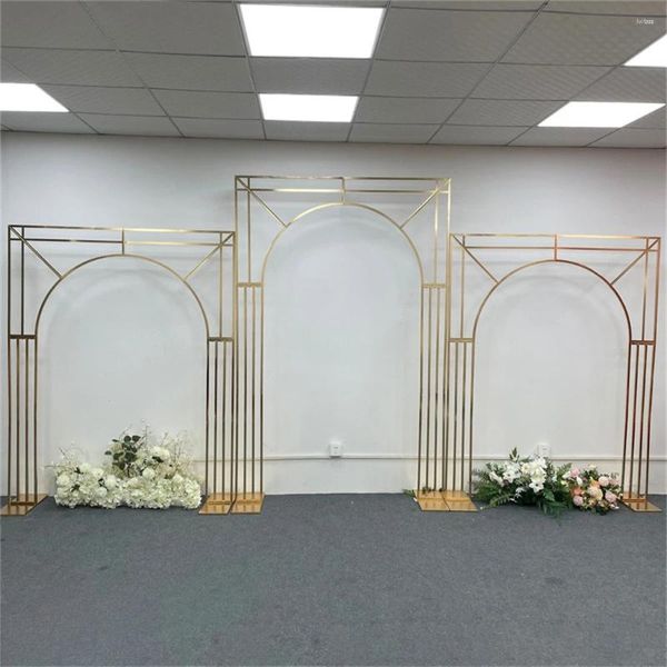 Parti Dekorasyonu H2.4M Shinny Gold Kaplama Kare Kemeri Stand Düğün Noel Zemin Evlilik Deco Çerçeve Etkinlik Dekor Dekarları 3pcs/Set