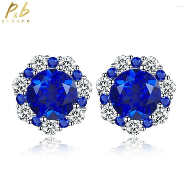 Серьги для глина Pubang Fine Jewelry Solid 925 Серебряный синий синий сапфир создал Loissanite Luxury for Women Dift Drop Gift Drop