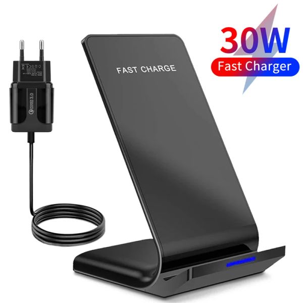 Chargers 30W Wireless Charger Dock Station Stand Fast Charging Stand para iPhone 12 11 Pro x Xs Max XR 8 Samsung S20 S10 Xiaomi Phone Titular