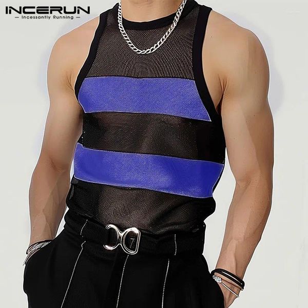 Herren Tank Tops Incerun 2024 Koreanischer Stil Herrenkontrast Farbe Patchwork sexy Mode Perspektive Dünne Ärmel Westen S-5xl