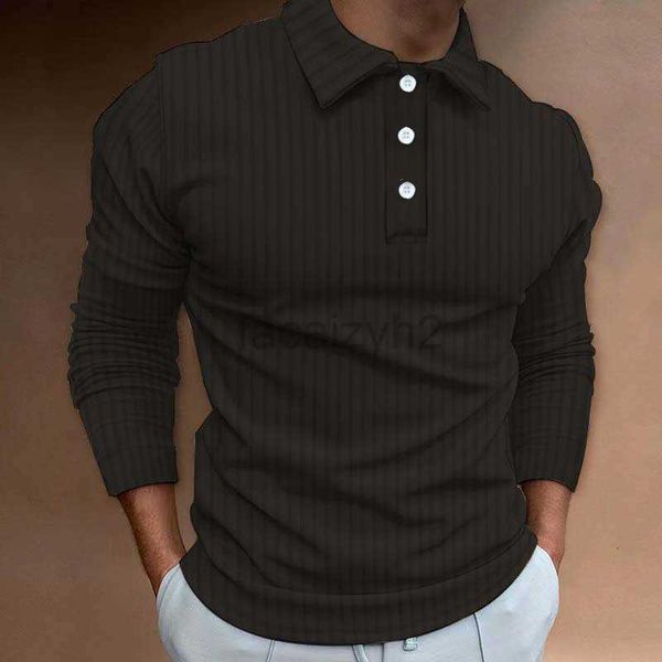 Мужские рубашки T 2023 Осенние мужская рубашка поло к пуговицам с твердым дном рубашкой для рубашки с длинной полосой с длинным рукавом