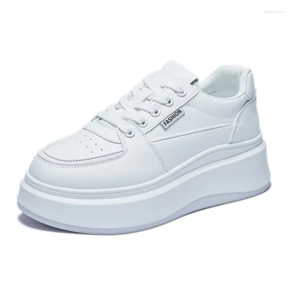 Sapatos casuais Mulher tênis de moda retro redoe de dedão aumentou a plataforma para mulheres 2024 Lace-up Brandável Branco confortável