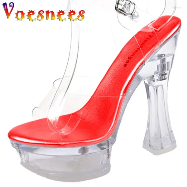 Sandálias Saltos grossos Slippers Women Shoes Series 15 cm de calcanhar para 2024 Clear Platform With Flower Nightclub Sexy Show