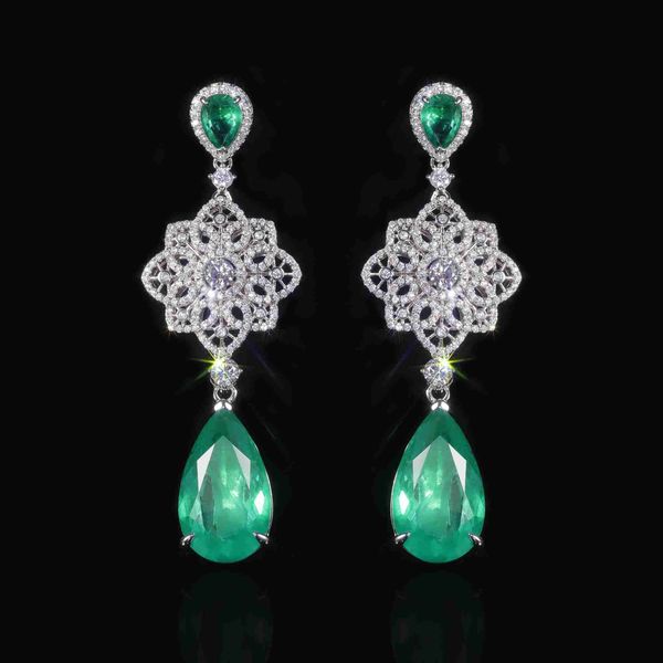 Dangle Kronleuchter Edelstein Ballett Luxus Vintage imitiert Emerald Dangle Drop Ohrringe Sterling Silber Blumenkronleuchter Ohrringe Domeuse Ohrring D240323