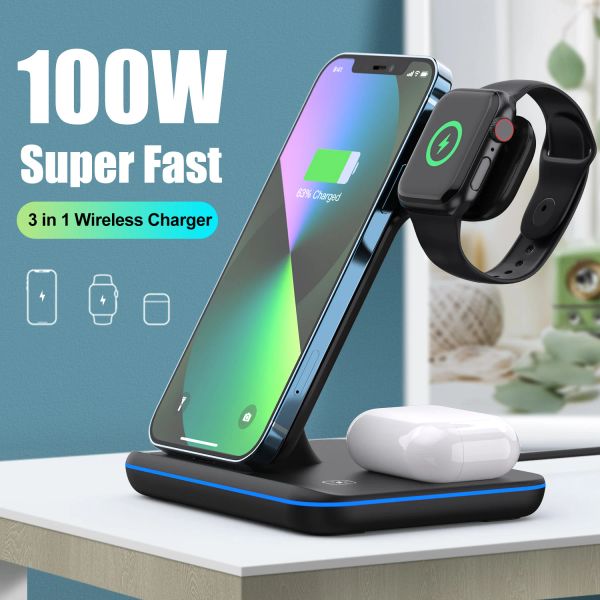 Chargers Wireless Charger Stand 15w Qi Dock di ricarica veloce per Apple Watch IWatch 7 AirPods Pro per iPhone 14 13 12 11 Pro XS XS XR