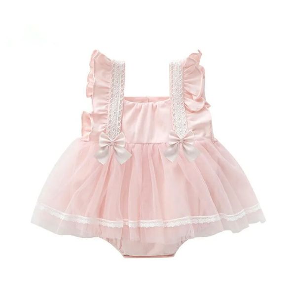 One-Pieces Sommerprinzessin Kleinkind Baby Girls Kleidung süße Spitzenkindbodys Tutu Kleid für Mädchen Ballkleid mit Bogen 02y