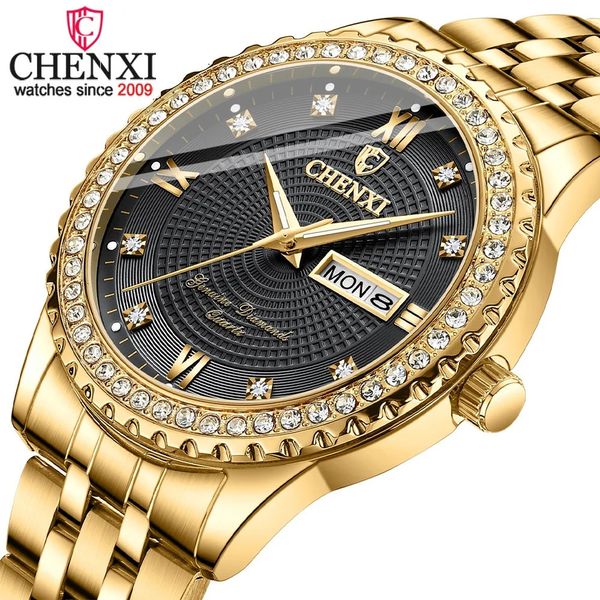 Chenxi Golden Quartz Watch Männer Top Luxus Armbanduhr wasserdichte goldene männliche Handgelenk Wache Vollstahluhr Relogio Maskulino 240417
