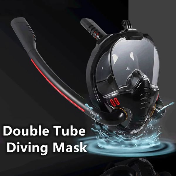 Schnorchelmaske Doppelrohr Silikon Voll trockener Tauchmaske Erwachsener Schwimmmaske Tauchbrille Selbsthalte Unterwasseratmung 240410