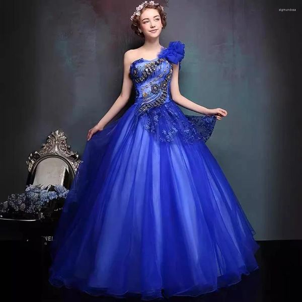 Partykleider Königsblau ein Schulter -Prom -Kleid Spitze Geburtstag formelle Abendkleid Applizes Vestidos de Gala Mujer Big Bow