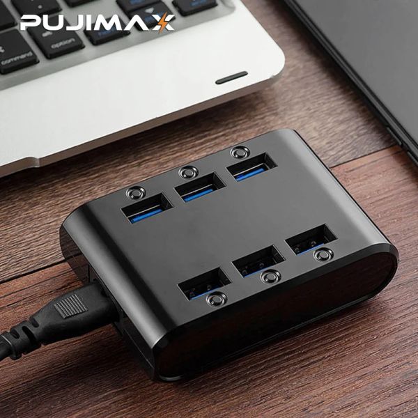 Hubs Pujimax EU/US/UK Plug 24W 4.8a 6ports USB -Ladegerät Hub Power Station Mobiltelefon Ladegerät für Samsung Huawei LG iPhone -Adapter