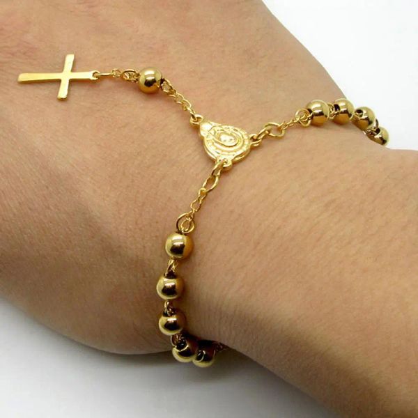 Bracciale rosario in acciaio inossidabile Strands Nuova Bracciale per talloni di alta qualità con Bracciale cattolico religioso di Gesù Cross Gesù