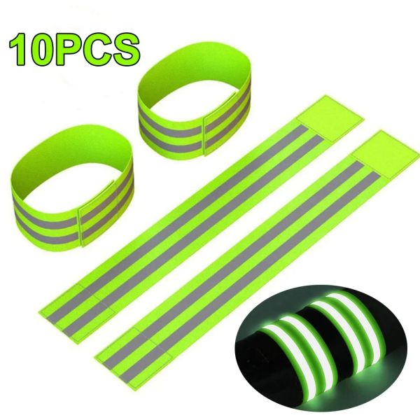 Aquecedores 10pcs Bandas reflexivas para o braço do pulso Tornozelo de alta visibilidade refletem as tiras para o ciclismo de caminhada noturna Running Safety Reflector