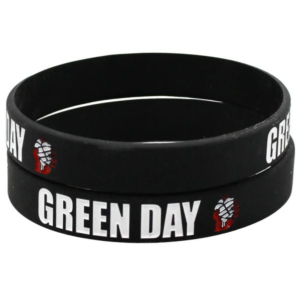 Braccialetti 1pc Vendita calda Green Day Silicone Braceletsbangles Black Letters Blassband Silicone For Music Fan Fan Concert Gift Sh182