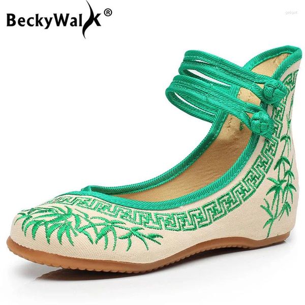 Lässige Schuhe Sommer Bambus bestickter Stoff Frau Mary Jane Chinesische Stil Frauen Plus Größe zunehmend Heigh WSH2296