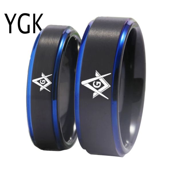 Bands Ygk Brand Paar Hochzeit Schmuck für Liebhaber Paar Wolfring Ring Schwarz Blau Wolfram Ehering Freimaurerdesign Mason Ring