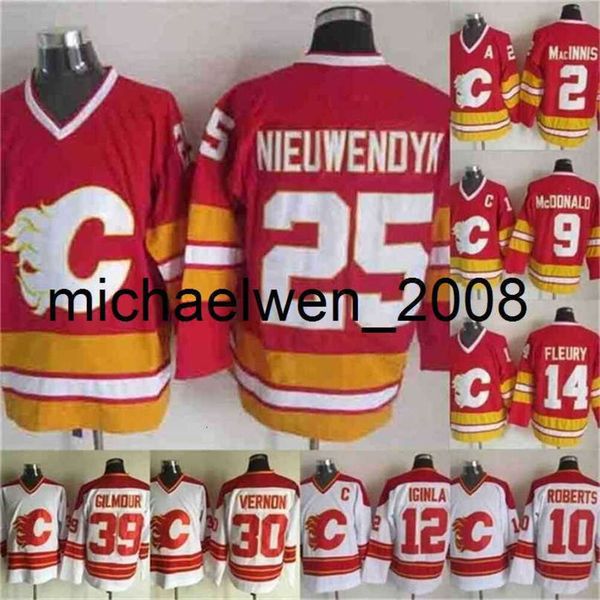 Kob Weng 30 Mike Vernon 14 Teoren Fleury 2 Al Macinnis 12 Iginla 9 Lanny McDonald 10 Gary Roberts 25 Joe Nieuwendyk Jersey de hóquei