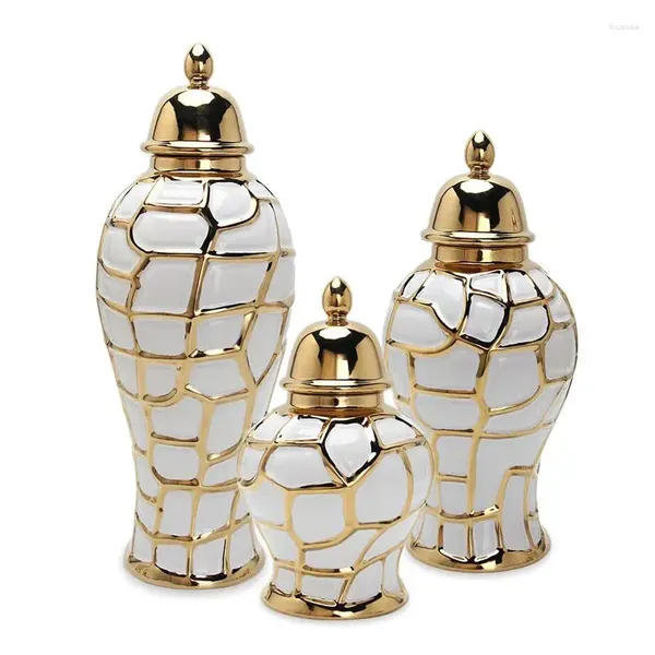 Bottiglie Golden a scacchi barattolo di zenzero di ceramico soggiorno generale decorazione domestica vaso in porcellana cinese artigianato