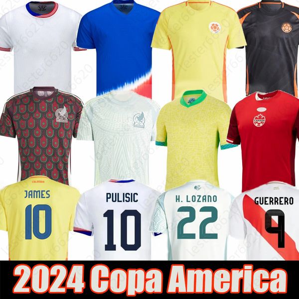 México Colômbia Soccer Jerseys 2024 Copa América H.LOZANO Estados Unidos Pulisic Canadá Davies Brasil Brasil Vin Jr Peru Chile Venezuela Men Fãs Camisas de futebol