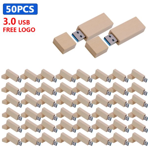 Sürücüler 50pcs USB 3.0 Ahşap Bellek Çubuğu USB Flash Tahrik Kalemi Sürücü Pendrive 4GB 16GB 32GB 64GB U Disk Düğün Hediyesi Ücretsiz Özel Logo