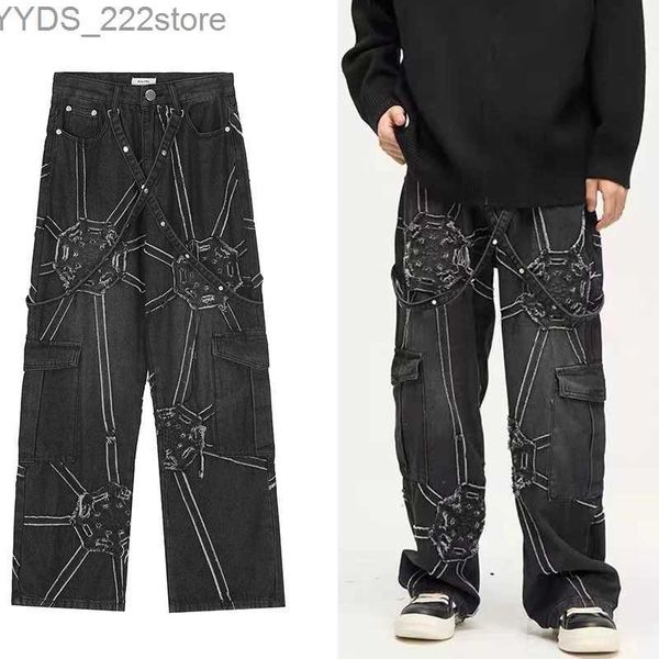 Jeans femminile harajuku retro strumento funzione di jeans sciolti maschi 2k abbigliamento stradale punk gotico punk extra grandi pantaloni dritti largo gambe larghe yq240423