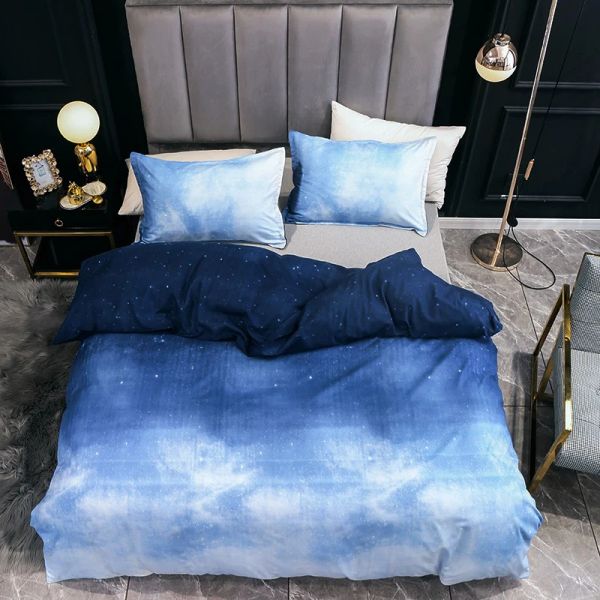 Sets Justchic schöner blauer Sky Print Bettdecke Set Marmor Pillowcase Jungen Mädchen Home Bettwäsche Set Tröster Cover Twin Queen Size