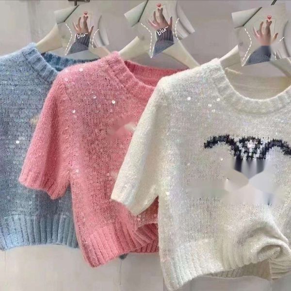 Designer de malhas de arco triunfal Celiene Top Quality Moda de luxo pequeno Sweater de malha curto de mangas curtas Mulheres da primavera Summer Strang