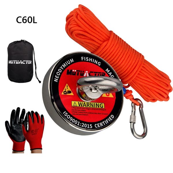 Accessori AmazingMag 400 libbre magnete saage c60l grande neodimio n52 magneti magneti pesca forte con sacchetto di guanti a corda