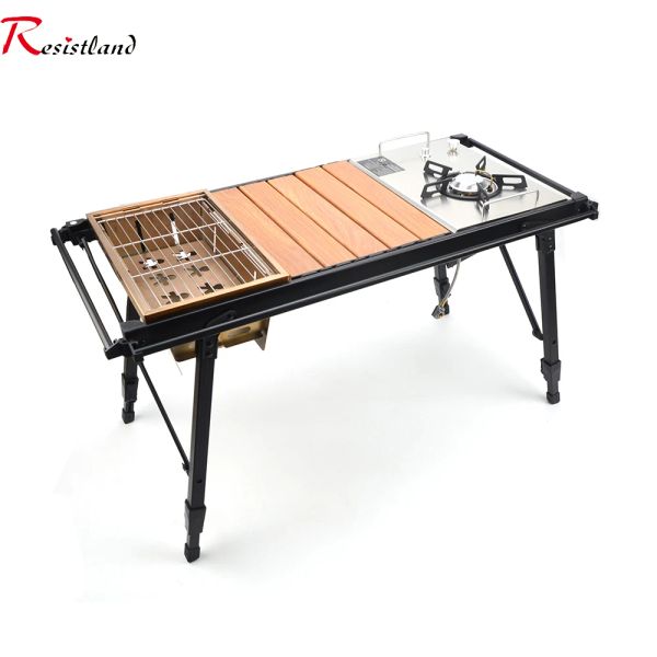 Accessoires Camping Falten abnehmbarer IGT Holz Tisch Gasherd tragbares leichtes Camp BBQ Grill Tisch Outdoor Picknick Angeltisch