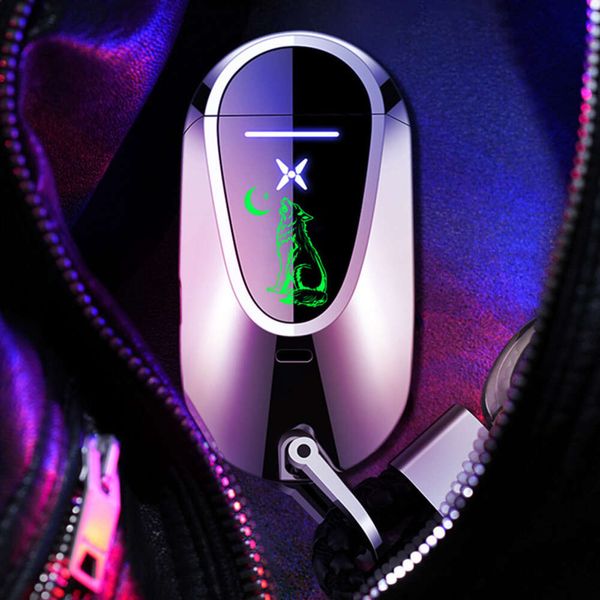 Neueste elektrische Doppel-Arc-Plasma leichter mit Sprachbraditions-Typ-C wiederaufladbarer Touch Switch Keychain Lighters Wolf Scorpion