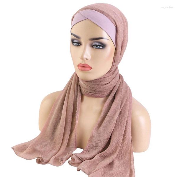 Abbigliamento etnico tira su pronta indossare donne turbante jersey hijab fronte morbida scialli cross istantane
