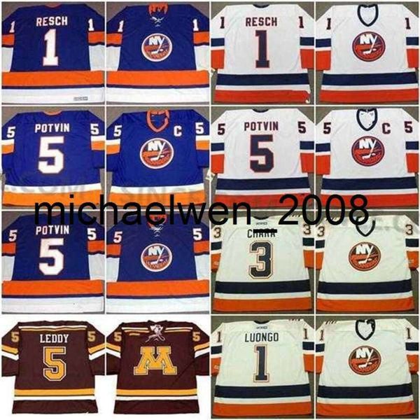 KOB WENG HOMENS MUNDOS JOVENS NOVA YORK GLENN RESCH 1973 1 ROBLOVO LUONGO 3 ZDENO CHARA 5 Nick Leddy Gophers Vintage CCM Hockey Jersey