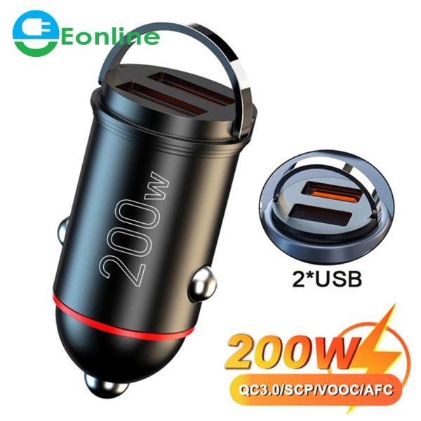 Chargers Eonline 200w Mini doppio caricatore USB Auto USB 100W Adattatore rapido Accessori per il caricatore iPhone Accessori per auto a pista nascosto CO VIVO