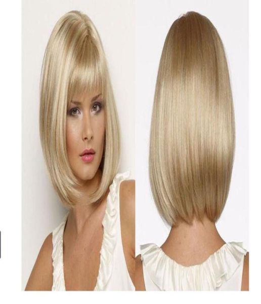 HAARJOYSE Weiße Frauen synthetische volle Perücken Kurzer Straight Bob Frisur Blond beleuchtet Haar Perücken hitzebeständig3701750
