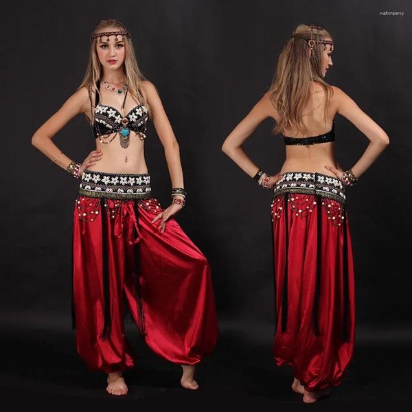 Bühne Wear Women Belly Dance Kostüm Set BH Belt Stammes Vintage -Outfit Carnival 2 PCs