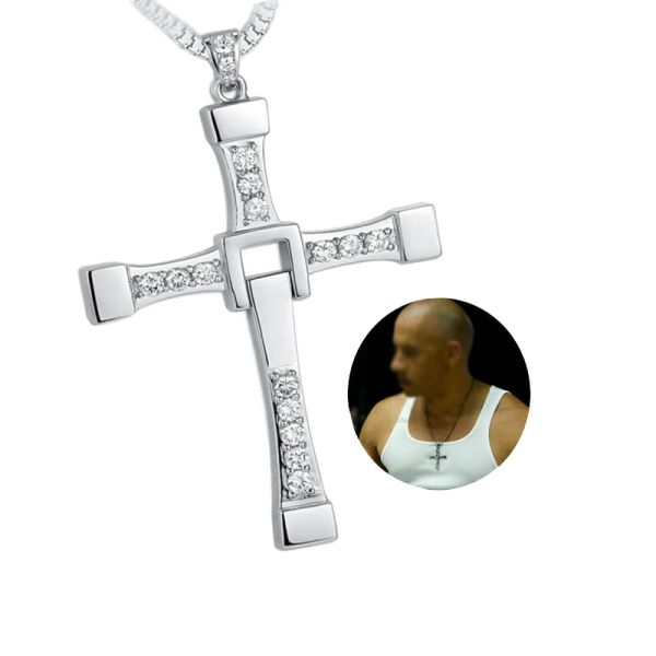 Halsketten 925 Sterling Silber Schneller und wütender Film Dominic Toretto Cross Anhänger Halskette Cosplay Schmuck für Frauen Männer Liebhaber Fans Geschenk