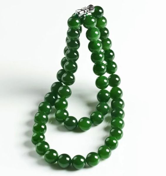 Colares de colares de colar de miçangas verdes genuínas Green Green Momanes de moda jóias de jóias reais chineses jades de pedra jóias finas jóias
