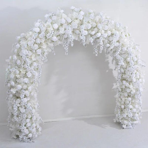 Flores decorativas Luxo Faux White Rose Hydrangea Arch Festas de casamento Decoração Arranjo de flores com acessórios de eventos de quadro