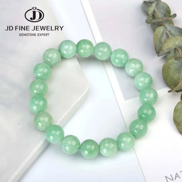Stränge JD Naturalstein Myanmar grüne Jade Perlen Bänder Frauen rund Chalcedon Buddha Perle Yoga Armreifen Energie Heilungsschmuck Geschenk