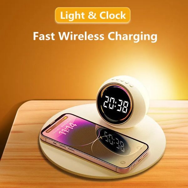Şarj Cihazları Kablosuz Şarj Cihazı Pad Stand Saat Led Masa Lambası Gece Işığı 15W Telefon Hızlı Şarj İstasyonu Dock iPhone Samsung Xiaomi