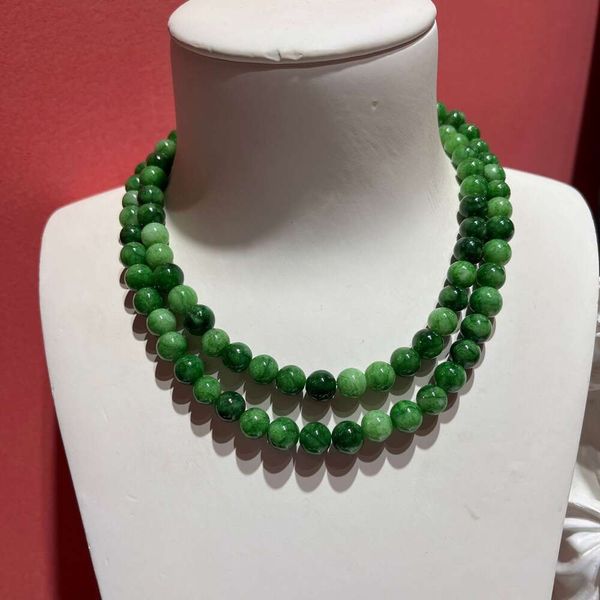 Designer Halskette Luxus runde Perle Emerald Textur Perlen Halskette Lange und elegante Naturstein Halskette Vintage Halsketten Collier Achatanhänger