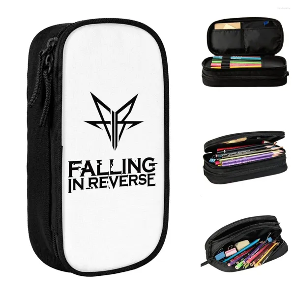 Caixa de caneta de grande capacidade caindo na banda de rock reversa Metal Music School Supplies Dupla Camada Pencilcase Mulheres Make Up Bag Presente