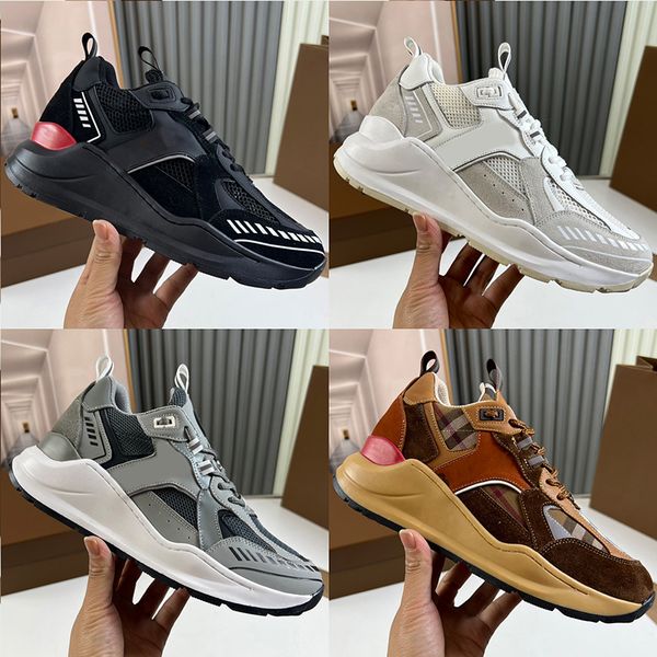 2024 Designer Herren dicker Sohle Anti -Slip -Sneaker Vintage Plaid Wildleder Leder Logo bedruckt Frauen lässige Schuhe gebogene TPU Sohle Schnüre -up -Klimaschnallen Trainingschuhe