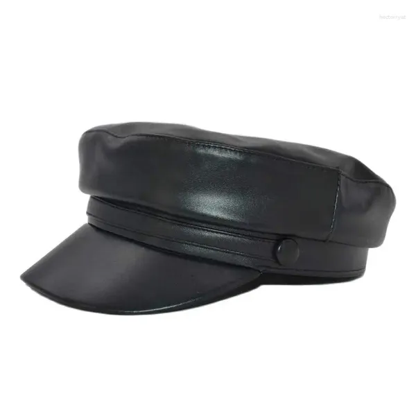 Boinas Deepom Pu Capinho Militar Mulheres Moda Hat Gorras Snapback Caps Feminina Casquette Beret Brand British Style Brand
