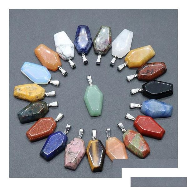 Collane a sospensione collane a sospensione Coffina forma Fortune feng shui reiki guarigione in pietra di quarzo agate di cristallo tigre eye charms gioielleria dh2j0