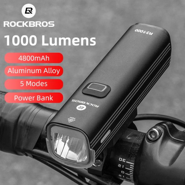 Luci Rockbros 1000 Lumens Bicycle Light MTB Road Bike LED Feele LED USB Lanterna Lanterna 4800 MAH Accessori per ciclismo